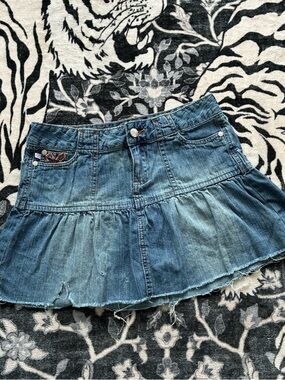 Denim Ruffled Mini Skirt - Blue
